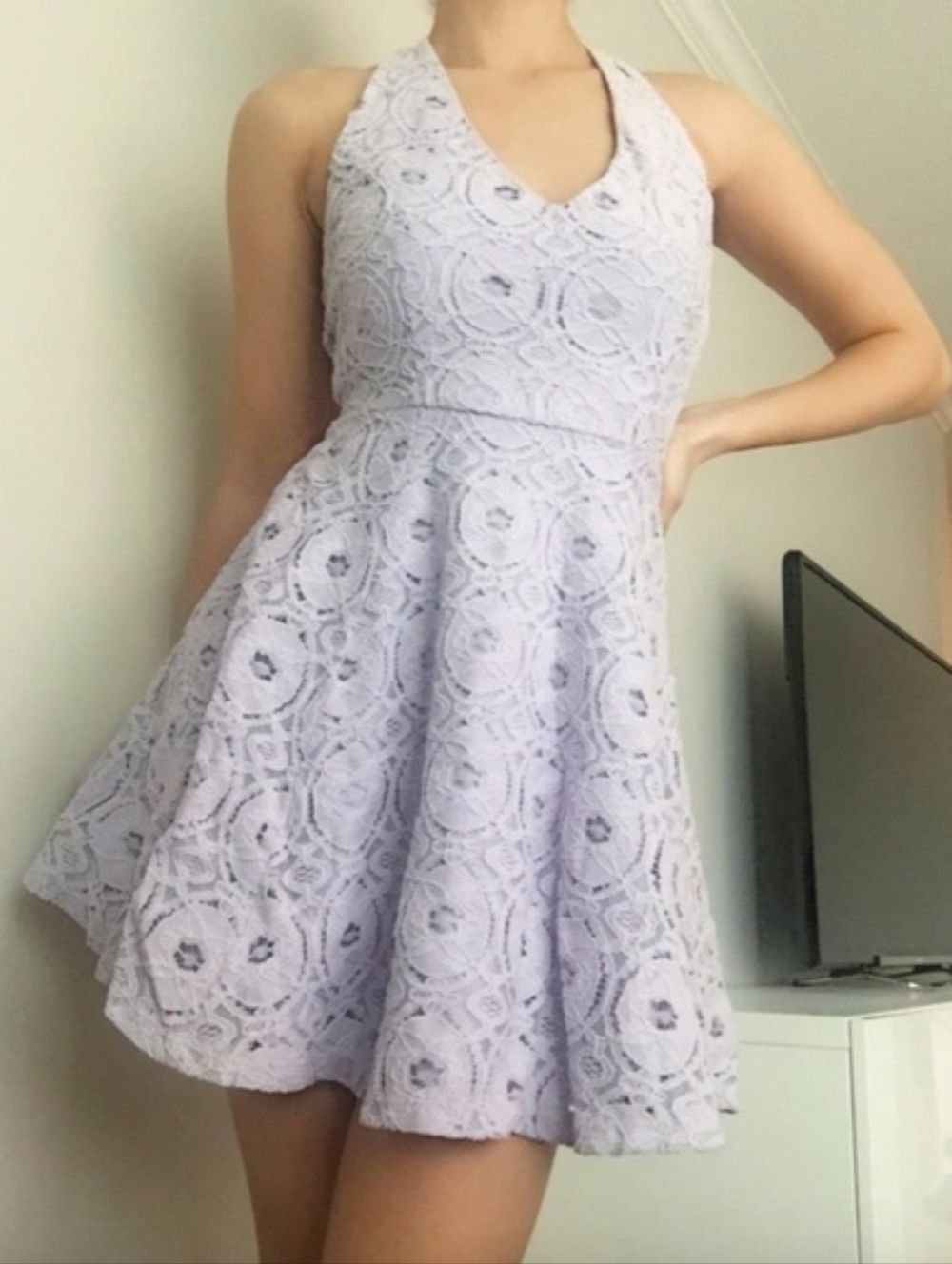 BNWT - Snap - (Size 2) Purple Lace Backless Halter Women's Dress